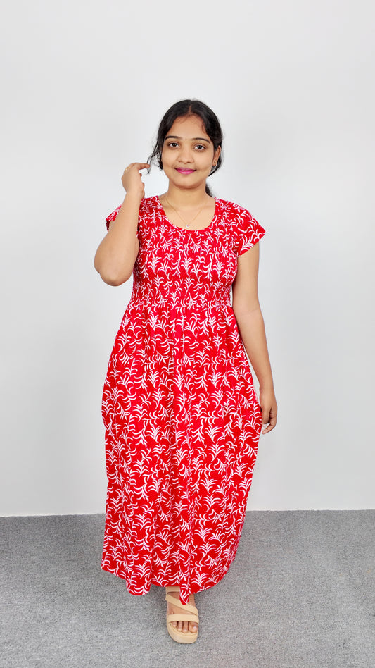 Red Floral Print Smoky Nighty for Women