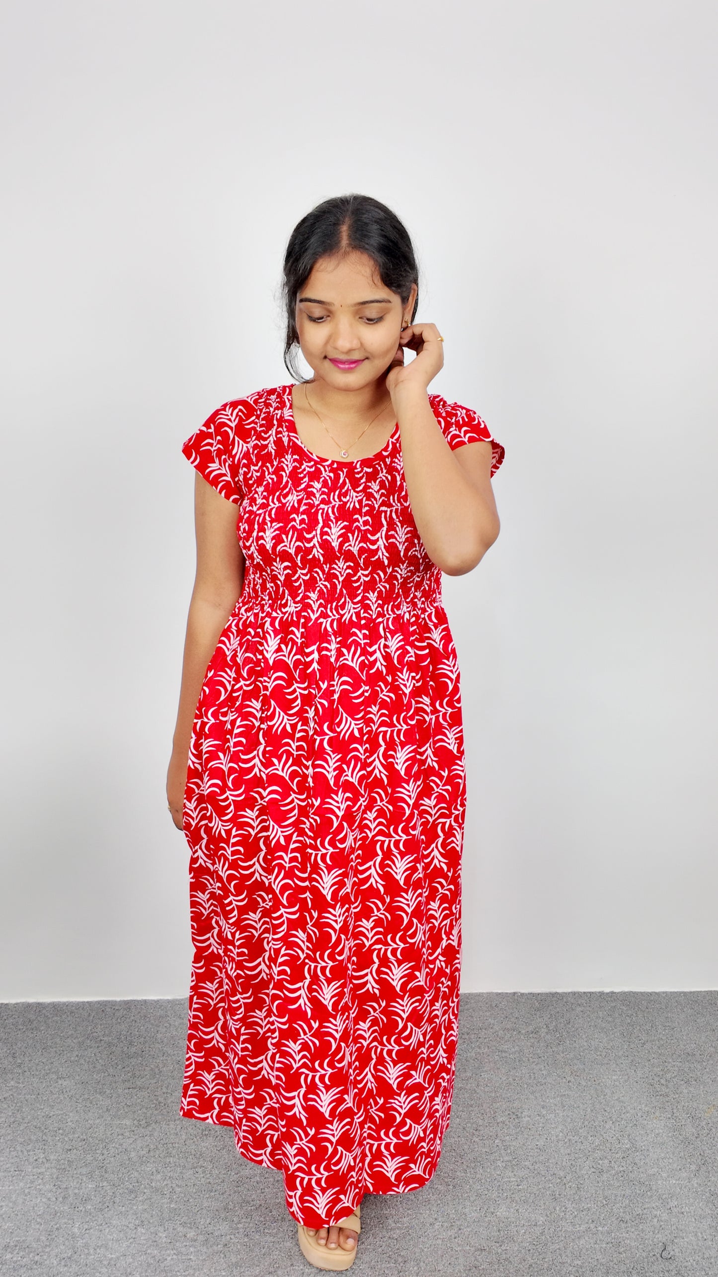 Red Floral Print Smoky Nighty for Women