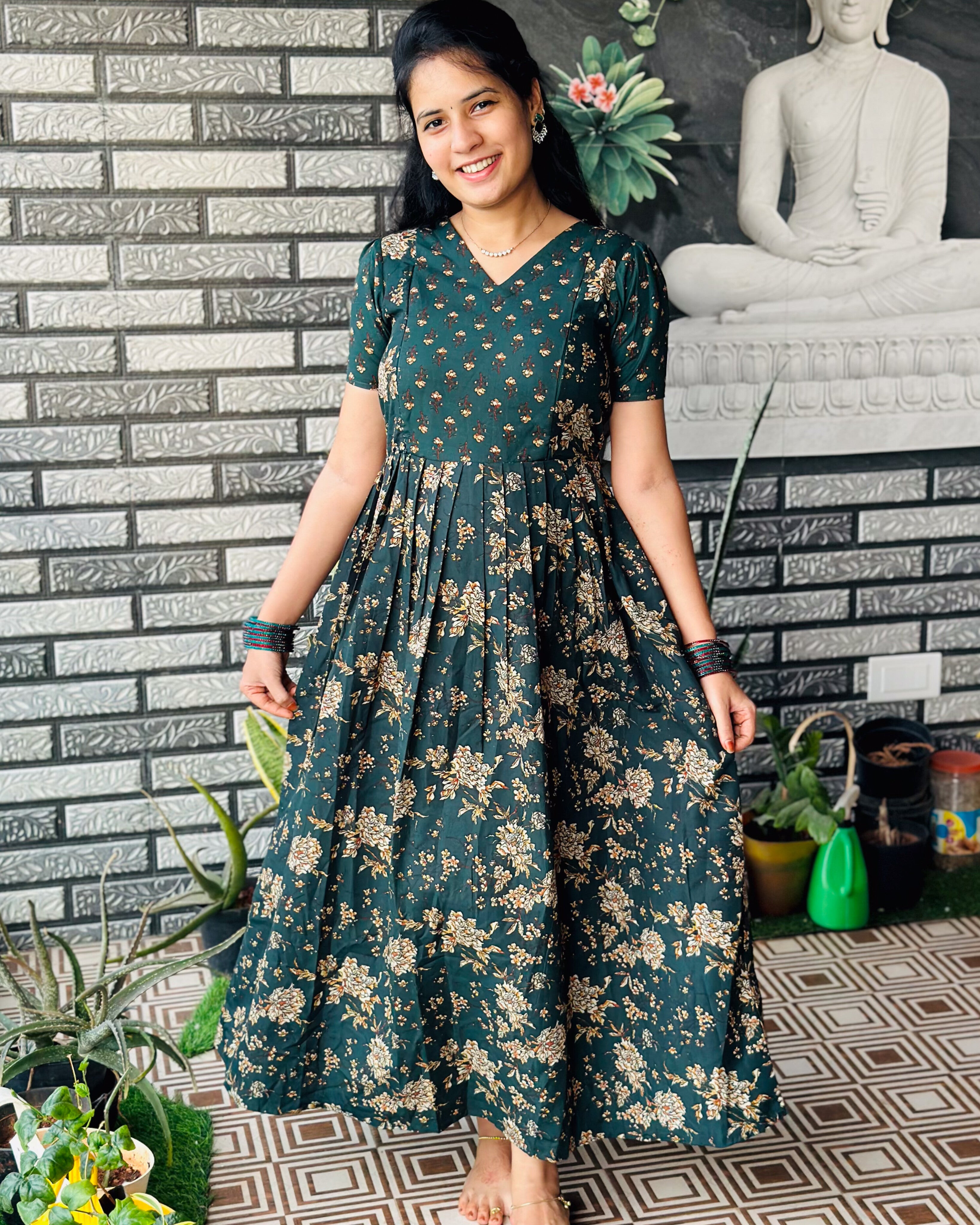 Feeding Women's Maxi Nighty – Full-Length Nightwear (Forest Green)