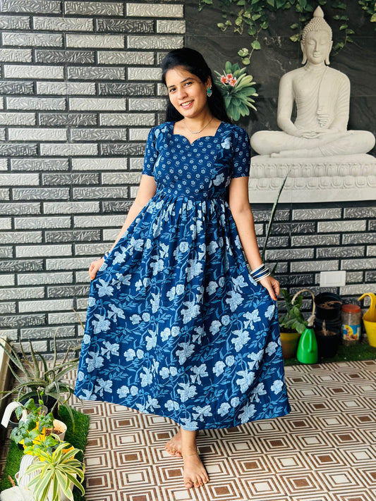 Feeding Women's Maxi Nighty – Full-Length Nightwear (Navy Blue)