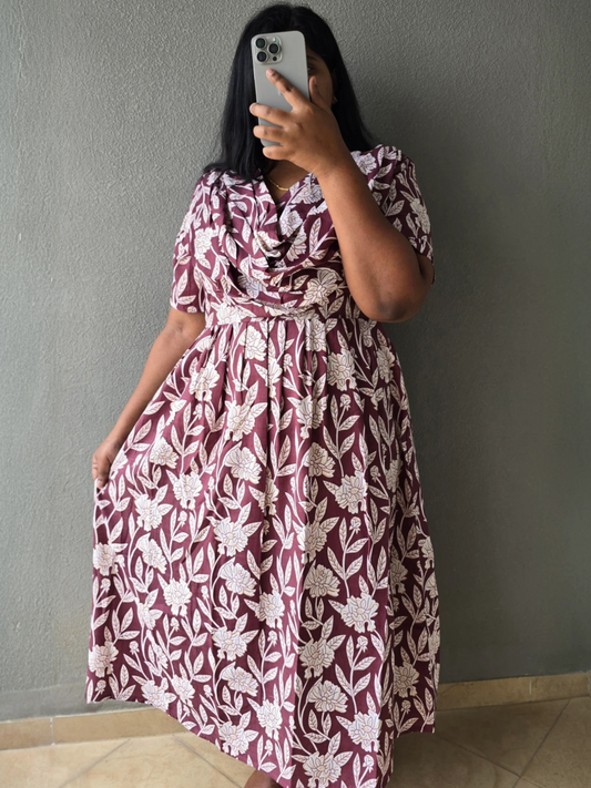Maxi Style Nighty with Dupatta attached - Wine