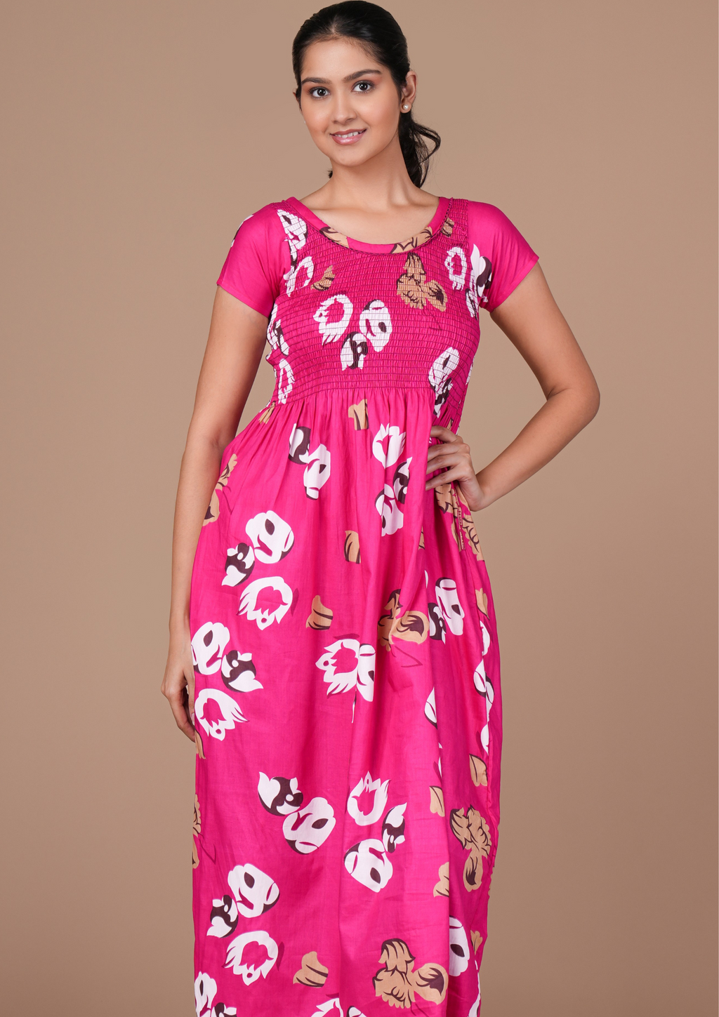 Rani Pink Floral Print Smoky Nighty for Women
